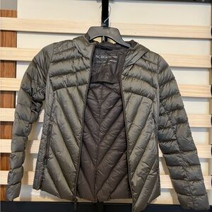 BCBGeneration Women's Olive Grey Hooded Ultra Lightweight Packable Down Puffer